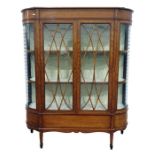 19th century satinwood and cross-banded two-door display cabinet, the moulded top edge above the