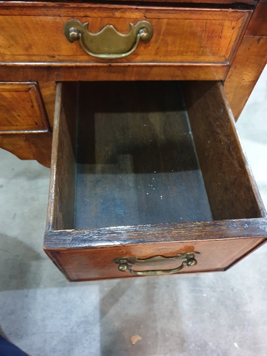 Possibly 18th century oyster walnut lowboy with moulded edge above one long and three short drawers, - Image 5 of 12