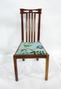 Oak Arts & Crafts style single chair with carved and pierced toprail, bent stickback, removable