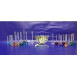 Quantity of specimen vases with coloured glass globular bases, a further decorative vase, a