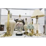 Various table lamps including a Chinese-style ceramic table lamp with bamboo and flower