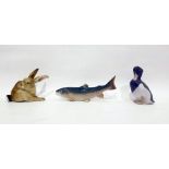 Copenhagen model of a tufted duck, another of a salmon and a German model of hare (3)