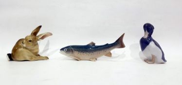 Copenhagen model of a tufted duck, another of a salmon and a German model of hare (3)