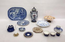 Quantity of ceramics to include Willow pattern pottery meat dish, Victorian teapot stand, set of