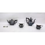 Four-piece Viners Alpha plate tea set and sugar nips