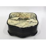 Russian Fedoskino decorated lacquer box, the lid depicting wintry scene, signed 'Snezhkova(?)', 13cm