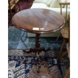 20th century mahogany centre table with circular top with moulded edge, on graduated bobbin supports