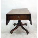 19th century burr wood pembroke table having rectangular top with walnut cross-banding and triple