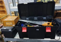 Quantity of tools including saws, screwdrivers, etc with large box, a Record improved combination