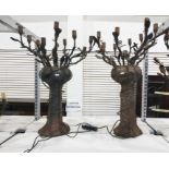 Pair large metal table lamps formed as trees (2) (VAT payable on hammer)