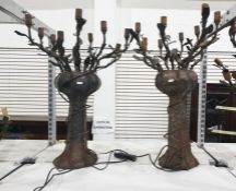 Pair large metal table lamps formed as trees (2) (VAT payable on hammer)