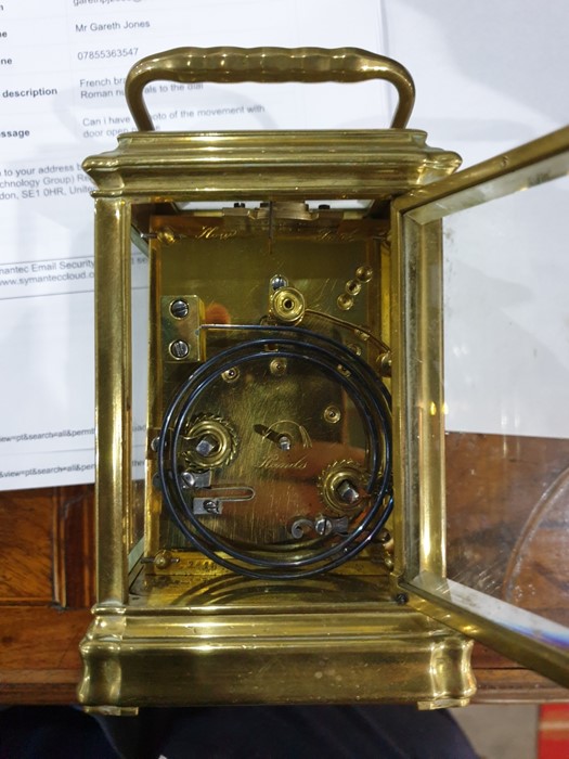 French brass striking carriage clock, with Roman numerals to the dial - Image 11 of 11