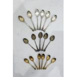 Set of six silver gilt coffee spoons by Mappin & Webb, Sheffield 1964 in the 'Dubarry' pattern and