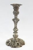 Edwardian silver candlestick, baluster shaped and rococo design, filled, Sheffield 1903 by