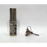Travelling perfume bottle with overlaid silver mounts, of cylindrical  form and a silver perfume