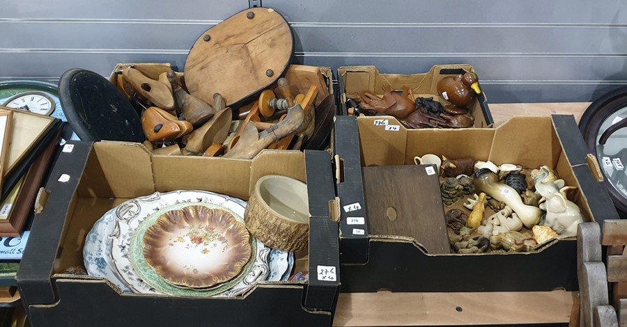 Quantity of ornaments including elephants, assorted vintage meat and serving plates and a quantity