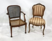 Walnut-framed bedroom chair with overstuffed upholstered seat and back, the whole in the French