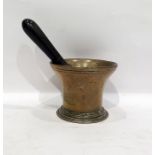 Antique brass flared-rim pestle and iron mortar