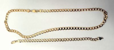 9ct gold curb link necklace and matching bracelet, total approx weight 22.6g (2)