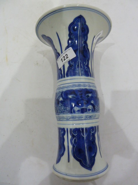 Late 19th/early 20th century Chinese vase of gu form, wide flared rim, the body decorated in blues - Image 5 of 8