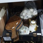 Pair of wooden bellows, a Wedgwood 'Barlaston' Peter Rabbit plate, mug and cream jug, a quantity