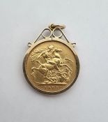 Gold full sovereign dated 1902 in 9ct gold coin mount