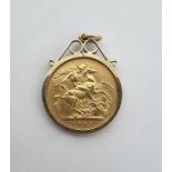Gold full sovereign dated 1902 in 9ct gold coin mount