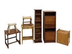 Assortment of furniture to include two teak bedside cupboards, a pine CD rack, a teak coffee