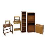 Assortment of furniture to include two teak bedside cupboards, a pine CD rack, a teak coffee