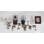 Quantity of silver plated and other items including coasters, candelabrum, glassware decanters, etc