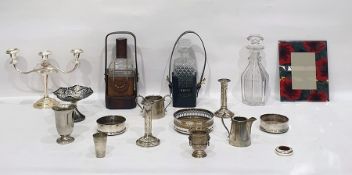 Quantity of silver plated and other items including coasters, candelabrum, glassware decanters, etc