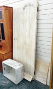 Old belfast sink, a painted panel door with sill and two marble tops