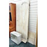 Old belfast sink, a painted panel door with sill and two marble tops