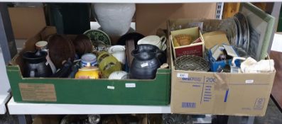 Quantity of assorted ceramics, glassware, metalware, framed print, etc (2 boxes)