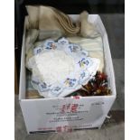 Various travel blankets, small quantity of table linen, etc (1 box)