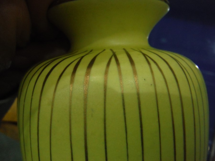 Poole pottery flared rim vase of stylised floral design with swallow, 13cm high, Wedgwood yellow - Image 7 of 7
