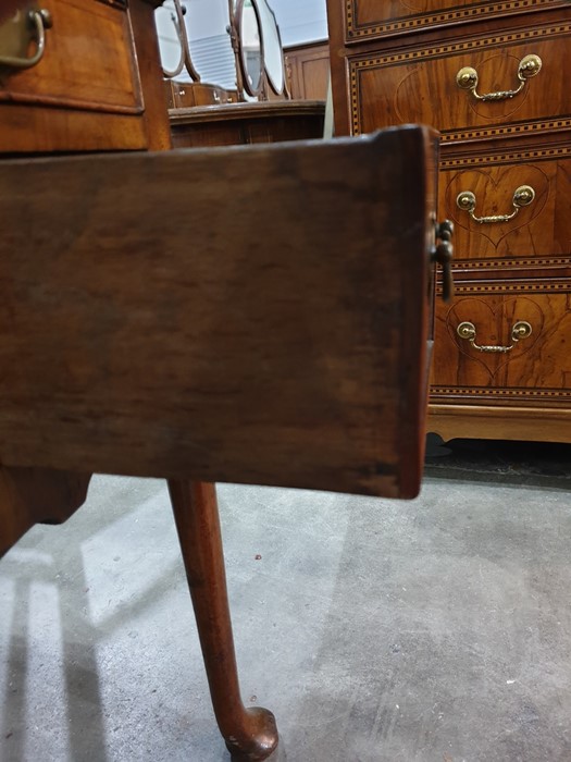 Possibly 18th century oyster walnut lowboy with moulded edge above one long and three short drawers, - Image 6 of 12