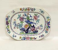 Ironstone meat plate of octagonal form in the chinoiserie style (cracked), 47cm wide