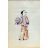 Pair of 20th Century Chinese watercolours on ricepaper, one of an archer with bow and quiver of