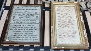Early 20th century sampler featuring religious text and another a late 19th century sampler in