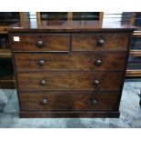 19th century mahogany chest of two short over three long drawers, to plinth base, 111.5cm