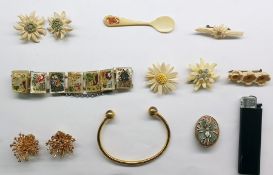 Assorted costume jewellery including a pair of earrings apparently made with a hardstone impressed