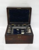 Victorian dressing set, the rosewood box with fitted interior, the dressing table jars and boxes