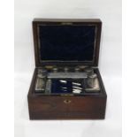 Victorian dressing set, the rosewood box with fitted interior, the dressing table jars and boxes