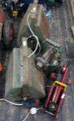 Pair of vintage Furse theatrical stage lights, a car jack and a vintage parafin blow torch (4)