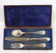 Victorian child's silver christening set, London 1871, three pieces viz:- fork, spoon and silver-