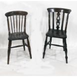 Elm seated stickback chair and three further chairs (4)