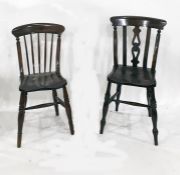 Elm seated stickback chair and three further chairs (4)