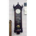 19th century style mahogany cased Vienna regulator wall clock with enamel dial and roman numerals,