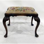20th century mahogany stool in the Georgian taste, with woolwork upholstered lozenge-shaped seat, on